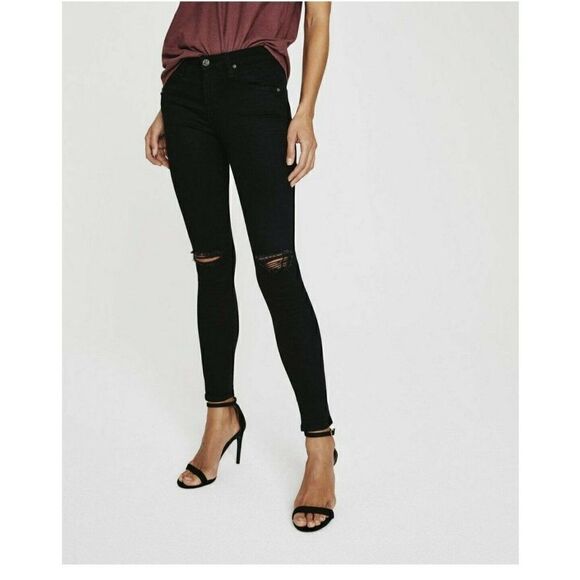 AG Adriano Goldschmeid Middi Ankle Jeans Women's Sz 29 Skinny Raw Hem Black - Picture 1 of 11